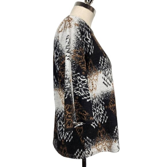 Pure Essence Urbanology Stretch Sweater Knit Top Medium Black Brown White Nordic - Picture 2 of 9